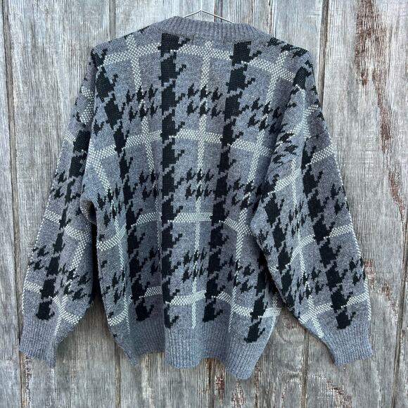 Vintage Panther Gray Black Houndstooth Plaid Wool Alpaca Mohair Sweater MEDIUM? - Picture 5 of 8